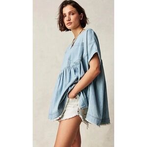 NWT FREE PEOPLE We The Free - Moon City Denim Oversized  Boho Top Women's Size S